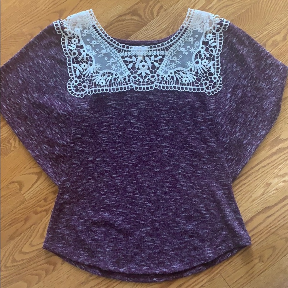 Pink/ purple white lace top